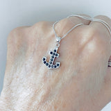 Sterling Silver Black CZ Anchor Necklace, Silver Chain, CZ Stone Jewelry