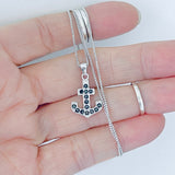Sterling Silver Black CZ Anchor Necklace, Silver Chain, CZ Stone Jewelry
