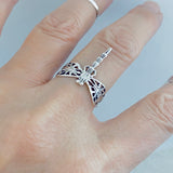 925 Sterling Silver Thin Filigree Dragonfly Ring | Delicate Boho Spirit Insect Jewelry
