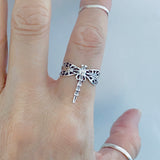 925 Sterling Silver Thin Filigree Dragonfly Ring | Delicate Boho Spirit Insect Jewelry