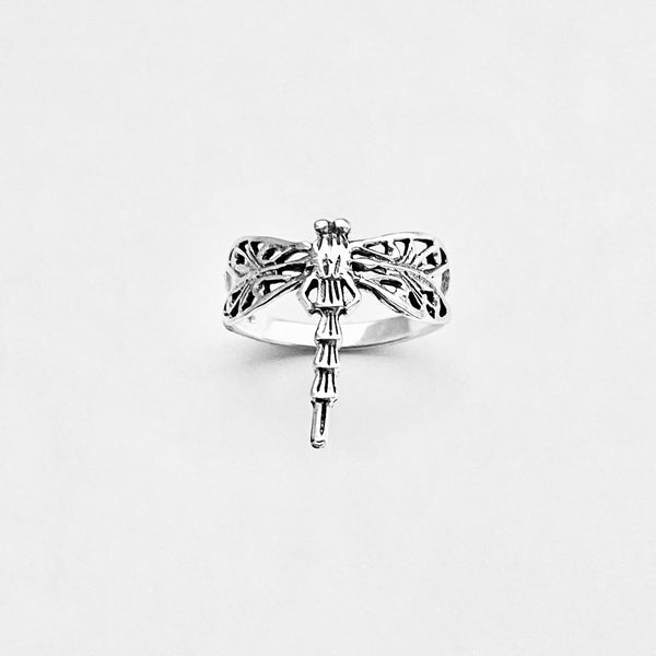 925 Sterling Silver Thin Filigree Dragonfly Ring | Delicate Boho Spirit Insect Jewelry