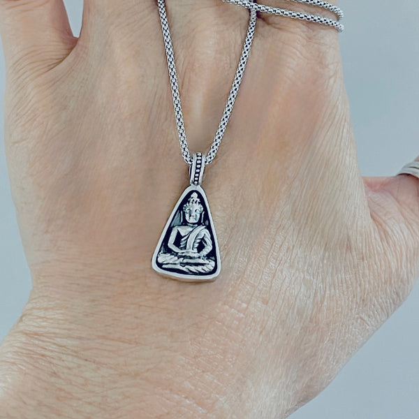 Sterling Silver Buddha Necklace, Silver Chain, Yoga Necklaces, Religious Jewelry