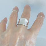 925 Sterling Silver Statement Concave Ring | Boho Bold Wide Band Silver Rings