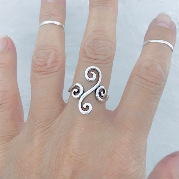 Sterling Silver Long Multiple Swirl Ring, Statement Spiral Rings, Swirly Jewelry