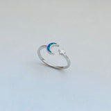Sterling Silver Delicate Blue Lab Opal Moon and Star Ring, Silver Rings, Celestial Jewelry