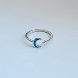 Sterling Silver Delicate Blue Lab Opal Moon and Star Ring, Silver Rings, Celestial Jewelry