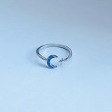 Sterling Silver Delicate Blue Lab Opal Moon and Star Ring, Silver Rings, Celestial Jewelry