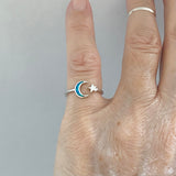 Sterling Silver Delicate Blue Lab Opal Moon and Star Ring, Silver Rings, Celestial Jewelry
