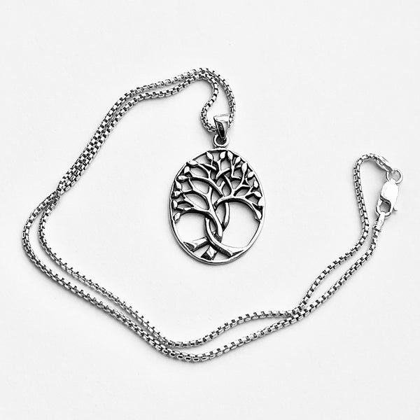 Sterling Silver Large Tree Of Life Necklace, Silver Chain, Fortune Jewelry