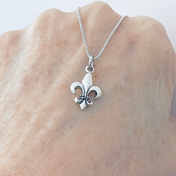 Sterling Silver Small Fleur De Lis Necklace, Silver Necklaces, Saints Chain, France, Lily Chains