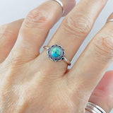 925 Sterling Silver Mandala Genuine Turquoise Ring | Boho Flower Stone Silver Ring