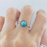 925 Sterling Silver Mandala Genuine Turquoise Ring | Boho Flower Stone Silver Ring