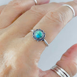 925 Sterling Silver Mandala Genuine Turquoise Ring | Boho Flower Stone Silver Ring