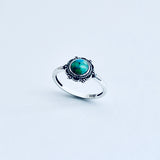 925 Sterling Silver Mandala Genuine Turquoise Ring | Boho Flower Stone Silver Ring