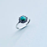 925 Sterling Silver Mandala Genuine Turquoise Ring | Boho Flower Stone Silver Ring