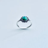 925 Sterling Silver Mandala Genuine Turquoise Ring | Boho Flower Stone Silver Ring