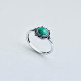 925 Sterling Silver Mandala Genuine Turquoise Ring | Boho Flower Stone Silver Ring