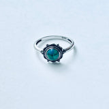 925 Sterling Silver Mandala Genuine Turquoise Ring | Boho Flower Stone Silver Ring