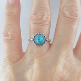 925 Sterling Silver Mandala Genuine Turquoise Ring | Boho Flower Stone Silver Ring