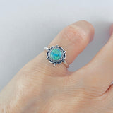 925 Sterling Silver Mandala Genuine Turquoise Ring | Boho Flower Stone Silver Ring