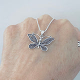Sterling Silver Butterfly Necklace, Boho Necklace, Silver Chain, Spirit Bug Jewelry
