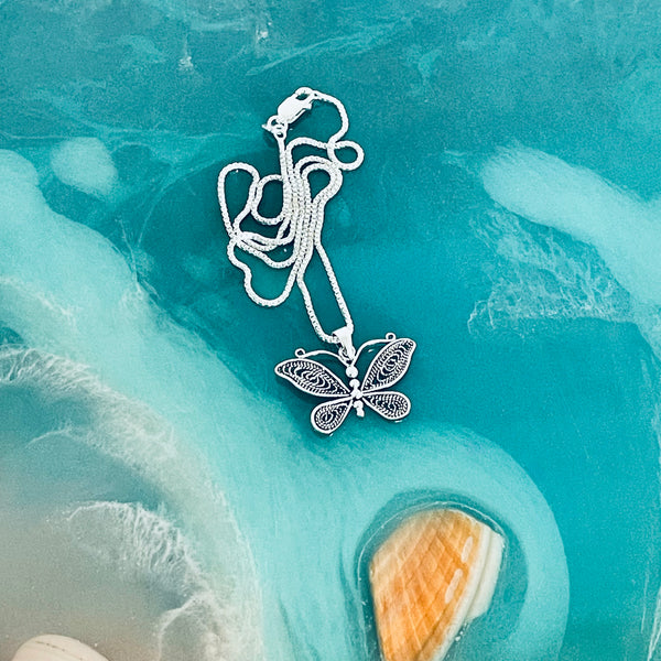 Sterling Silver Butterfly Necklace, Boho Necklace, Silver Chain, Spirit Bug Jewelry