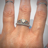 Sterling Silver White Lab Opal Crown Ring with CZ, Silver Rings, Princess, Queen