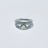 Sterling Silver White Lab Opal Crown Ring with CZ, Silver Rings, Princess, Queen