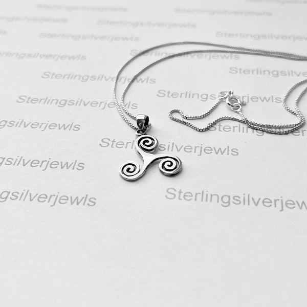 Sterling Silver Celtic Knot Triskele Pendant Necklace - 18 Inch Chain