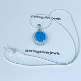 Sterling Silver Blue Lab Opal and Clear CZ Necklace, Silver Necklaces, October Birthstone