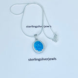 Sterling Silver Blue Lab Opal and Clear CZ Necklace, Silver Necklaces, October Birthstone