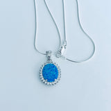 Sterling Silver Blue Lab Opal and Clear CZ Necklace, Silver Necklaces, October Birthstone