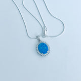 Sterling Silver Blue Lab Opal and Clear CZ Necklace, Silver Necklaces, October Birthstone