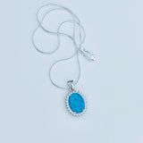 Sterling Silver Blue Lab Opal and Clear CZ Necklace, Silver Necklaces, October Birthstone