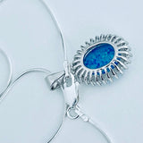 Sterling Silver Blue Lab Opal and Clear CZ Necklace, Silver Necklaces, October Birthstone