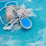 Sterling Silver Blue Lab Opal and Clear CZ Necklace, Silver Necklaces, October Birthstone