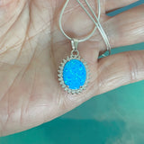 Sterling Silver Blue Lab Opal and Clear CZ Necklace, Silver Necklaces, October Birthstone