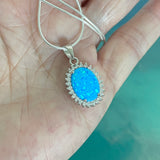 Sterling Silver Blue Lab Opal and Clear CZ Necklace, Silver Necklaces, October Birthstone
