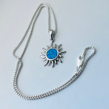 Sterling Silver Blue Lab Opal Sun Necklace, Silver Necklaces, Sunshine Necklace