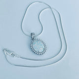 Sterling Silver Round CZ and White Lab Opal Necklace, Silver Chain, October Birthstone Jewelry