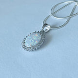 Sterling Silver Round CZ and White Lab Opal Necklace, Silver Chain, October Birthstone Jewelry