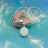 Sterling Silver Round CZ and White Lab Opal Necklace, Silver Chain, October Birthstone Jewelry