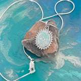 Sterling Silver Round CZ and White Lab Opal Necklace, Silver Chain, October Birthstone Jewelry