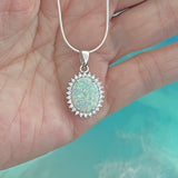 Sterling Silver Round CZ and White Lab Opal Necklace, Silver Chain, October Birthstone Jewelry