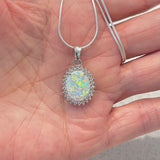 Sterling Silver Round CZ and White Lab Opal Necklace, Silver Chain, October Birthstone Jewelry