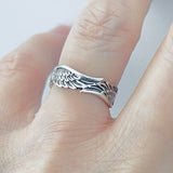 925 Sterling Silver Unisex Eternity Feather Band Ring | Boho Angel Wing Spirit Rings