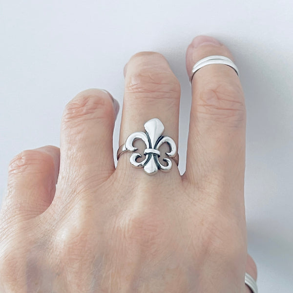 Sterling Silver Fleur De Lise Ring, Silver Rings, Saints Ring, France Symbol