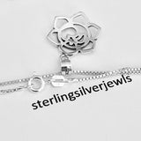 Sterling Silver Lotus OM Necklace, Silver Chain, Mandala Flower Jewelry