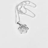 Sterling Silver Lotus OM Necklace, Silver Chain, Mandala Flower Jewelry