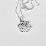 Sterling Silver Lotus OM Necklace, Silver Chain, Mandala Flower Jewelry